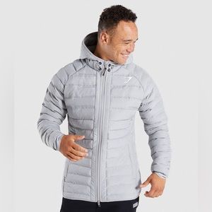 Gymshark Men’s Full Length Puffer Jacket Gray Activewear | Size Medium